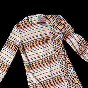 Vintage Dress Size 10 Jeanne Durrell 1970s Geometric Striped Shoulder Scarf